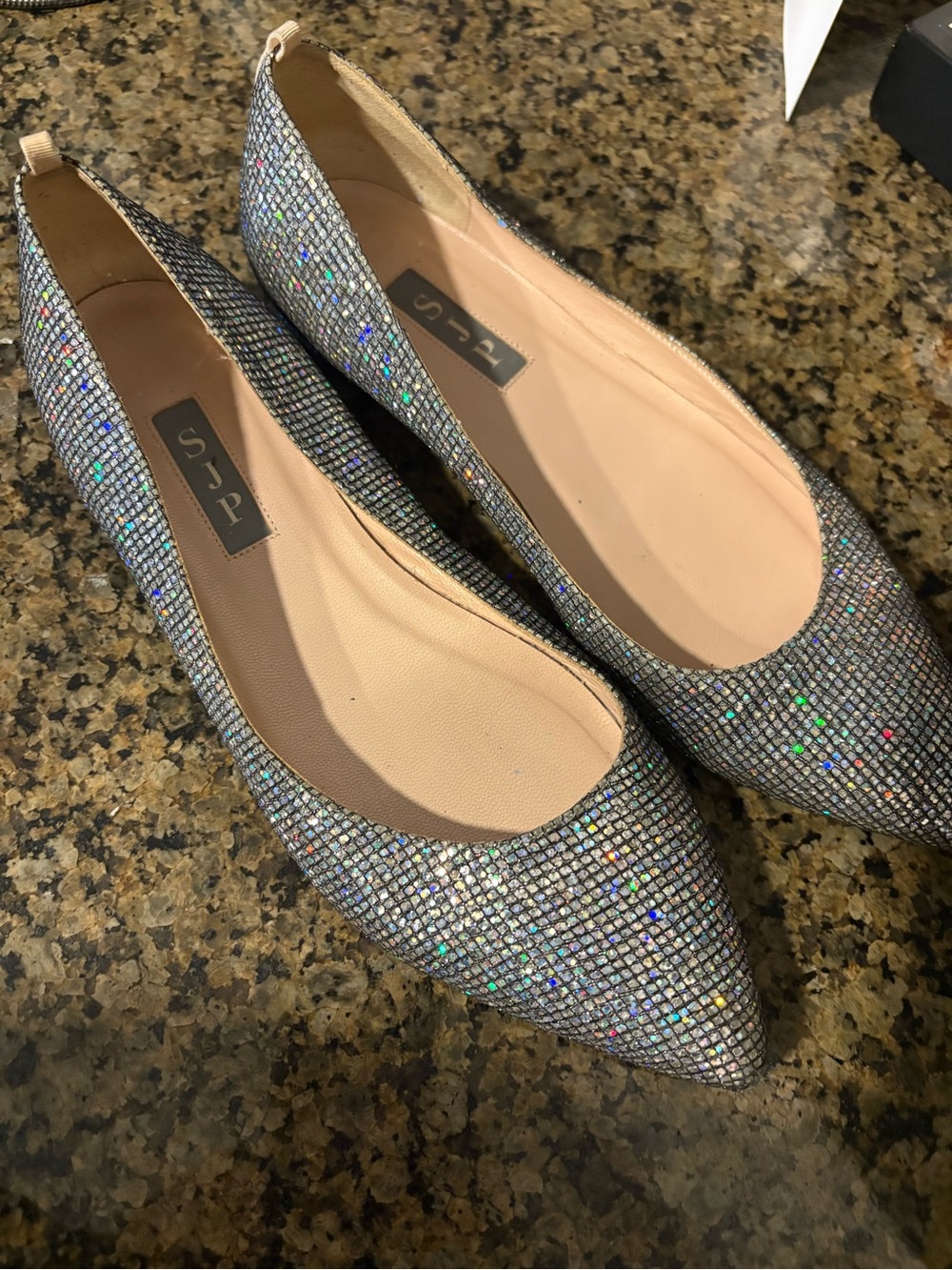SJP by Sarah Jessica Parker Silver Holographic Pointed Ballet Flats